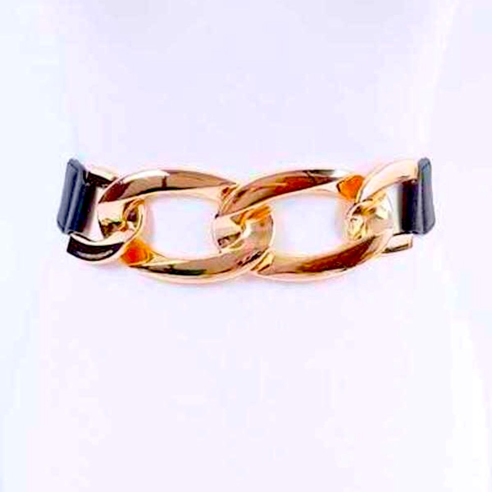 Plus Size Chunky Black & Gold Metal Elastic Statement Belt